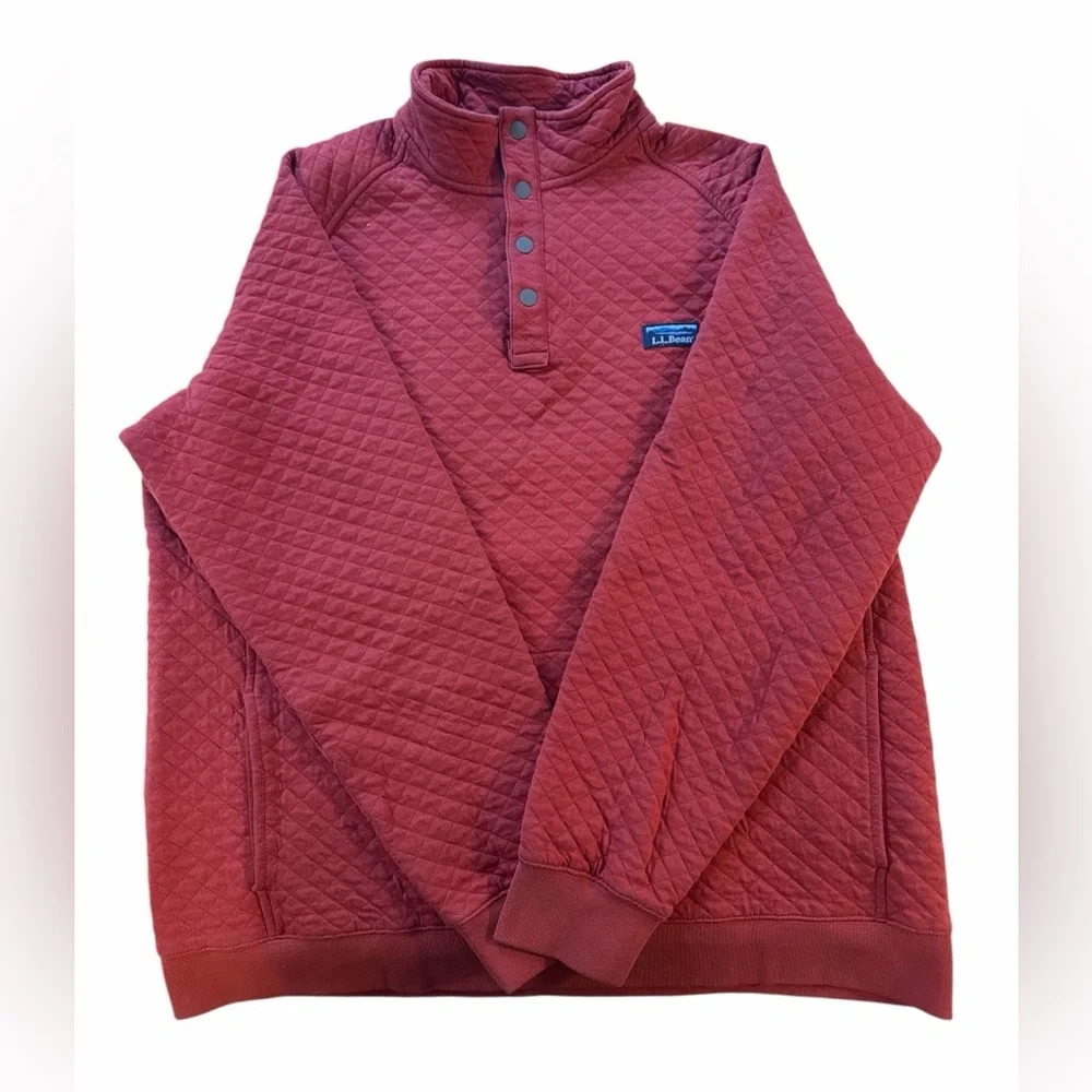 L.L. Bean Quilted Snap Neck Pullover XL Tall Brick Red Sweatshirt - Picture 1 of 6